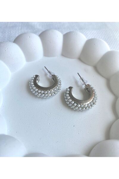 DEMOKAN Kadın Küpe Minik Ful İnci Kesik Halka Küpe