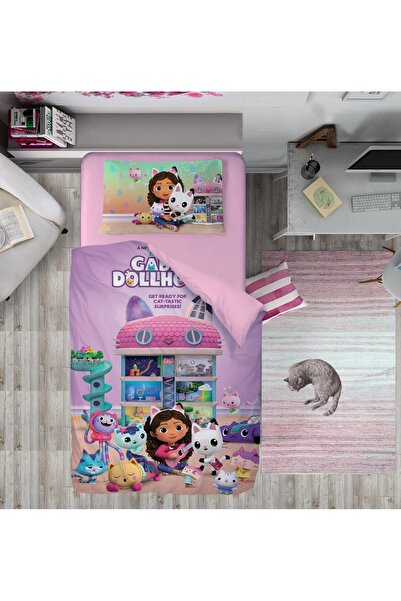 hediyechy GABBYS DOLLHOUSE 3D Pattern cu imprimeu Set de lenjerie de pat pentru o persoană - fără cearșafuri