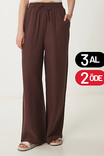 Mogi Butik Pantaloni Palazzo din muselină, ușor transparenți, cu talie elasti...