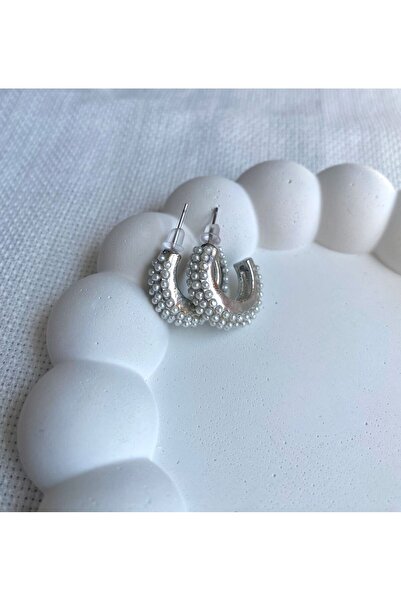 DEMOKAN Kadın Küpe Minik Ful İnci Kesik Halka Küpe