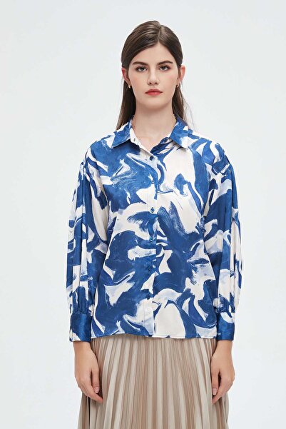 Nichii Women's Long Sleeve Blouse with Collar and Front Buttons