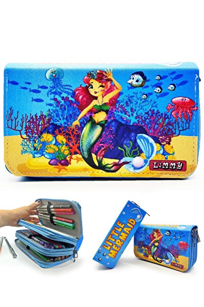 Limmy مقلمة على شكل حورية البحر منظم مقلمة من الجلد النباتي بثلاثة أقسام - أزرق