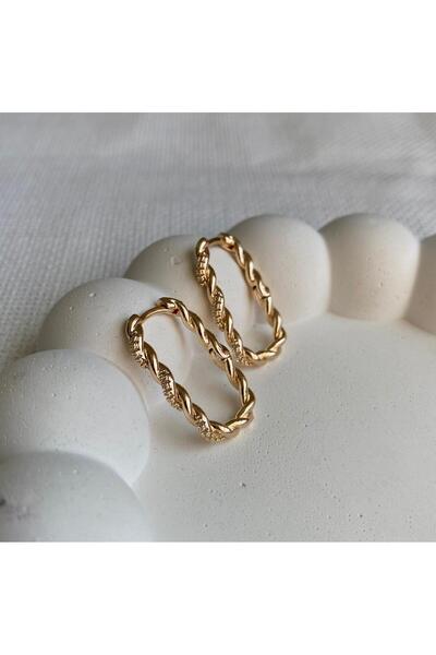 DEMOKAN Kadın Küpe Özel Seri Minik Taşlı İnce Elips Burgu Halka Küpe