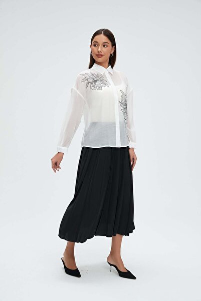 mica Printed Sheer Long-Sleeve Shirt