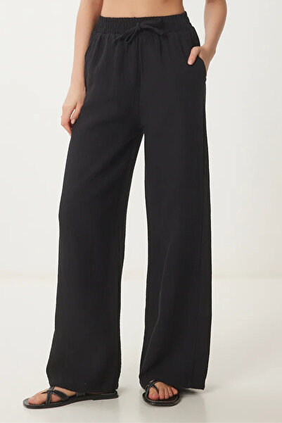 Balenbi Γυναικείο ελαφρύ διαφανές παντελόνι Palazzo Muslin με ελαστική μέση 1096