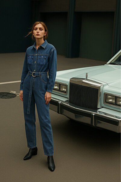 BANNY JEANS Kadın Oversize Jean Tulum Koyu Mavi