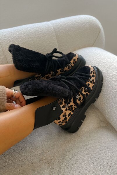 Shoebutik Norské leopardí černé boty