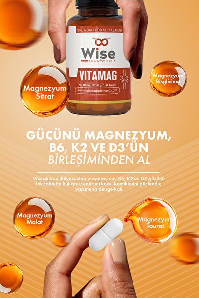 WiseLab Vıtamag Magnezyum Vitamin B6 Vitamin K2 Vitamin D3 90 Tablet