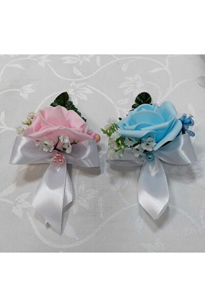 OEM Set patru Flori de Piept mari pentru parinti sau nasi cu trandafirii pe roz respectiv bleu