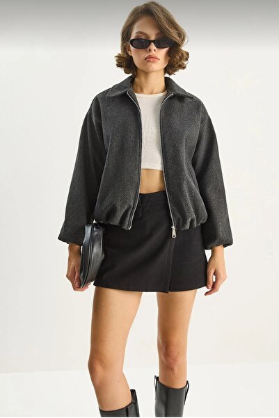 Safgiyim44 Lined Zippered Bomber Jacket with Elastic Waist