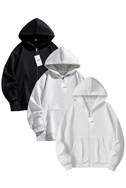 pandy 3-джобна суитшърт/кардиган с цип, 2-нишка, шерпа, унисекс, с голям размер