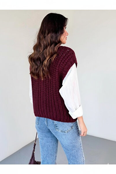 My Blog Burgundy Thick Knitted Trend Vest - 2395