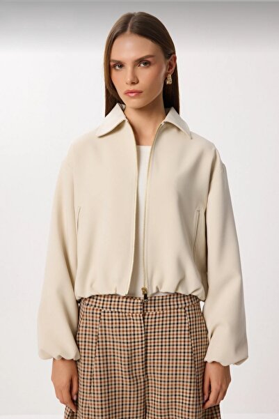 Safgiyim44 Lined Zippered Bomber Jacket with Elastic Waist