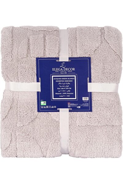 Elega Decor Jacquard Sherpa Blanket – Double (200x220 cm) – Geometric Embossed, Grey