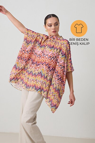 Setre Μωβ μπλούζα με ασύμμετρο φαρδύ κόψιμο με σχέδιο