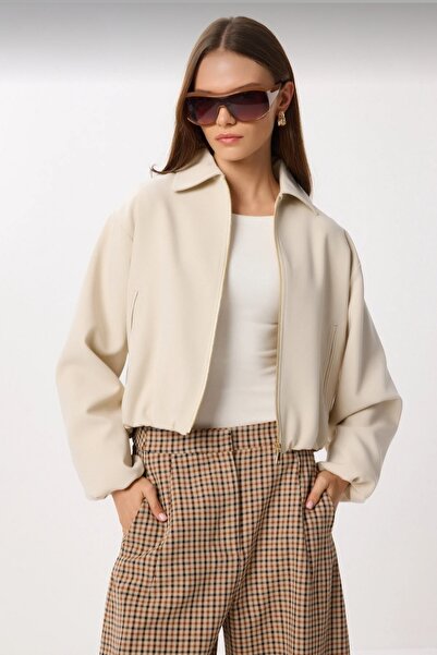 Safgiyim44 Lined Zippered Bomber Jacket with Elastic Waist