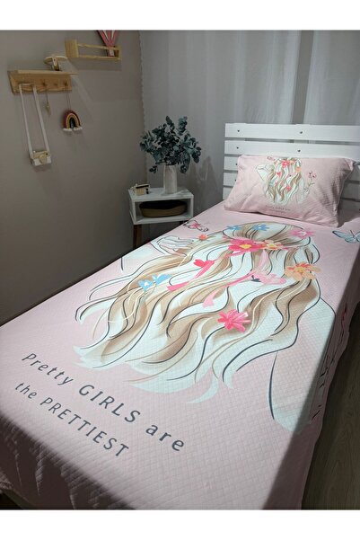 yok yok evim eve dair her şey Princess Patterned Baby Kids Single Pique and Pillowcase Bedspread Set