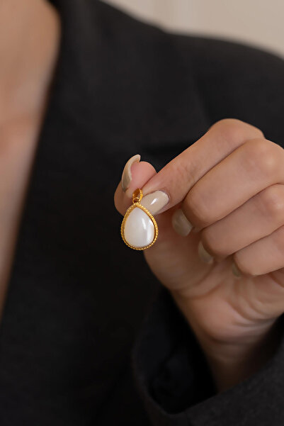 Bayar Gold 14 Ayar Altın Damla Model Sedef Taşlı Kolye Ucu