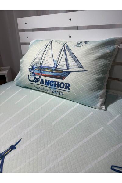 yok yok evim eve dair her şey Sea Theme Patterned Baby Kids Single Pique and Pillowcase Bedspread Set