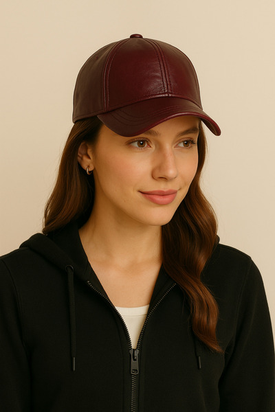 Hayalet 100% Pu Leather Stylish and Adjustable Unisex Leather Cap Women/Men Leather Hat Sports Model