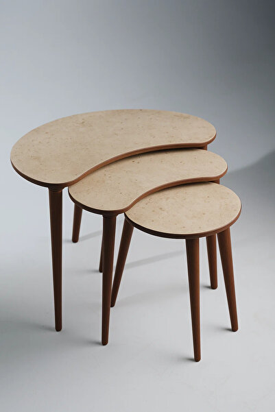 AYGE Berlin 3lü Zigon Sehpa %100 MDF Traverten