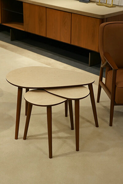 AYGE Paris 3lü Zigon Sehpa %100 MDF Traverten