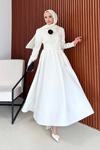 Melike Tatar Kuşaklı Scuba Elbise 68-6209