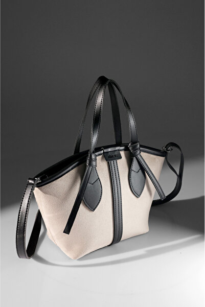 Rimense Geantă de mână și de umăr pentru femei, din piele de căprioară bej, din piele artificială neagră, căptușită cu fermoar