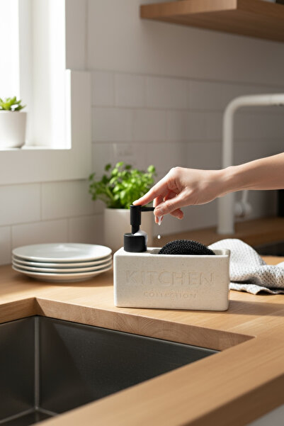 zezedesing Süngerli Sıvı Sabunluk Seti Pinterest Model Sünger & Sıvı Sabunluk(Bej)