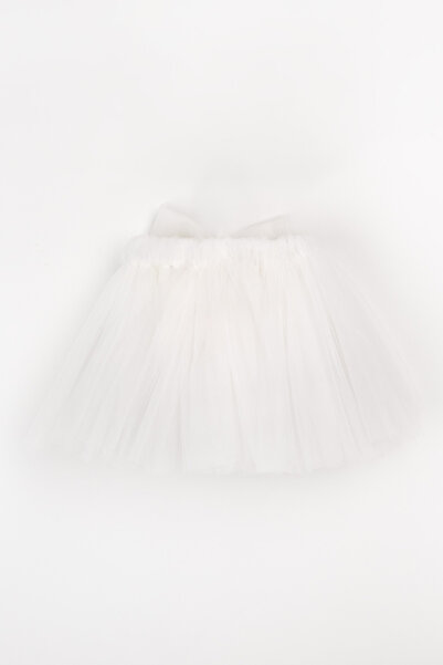 Le Mabelle White Big Bow Appliqued Girl's Tulle Skirt - Pandora