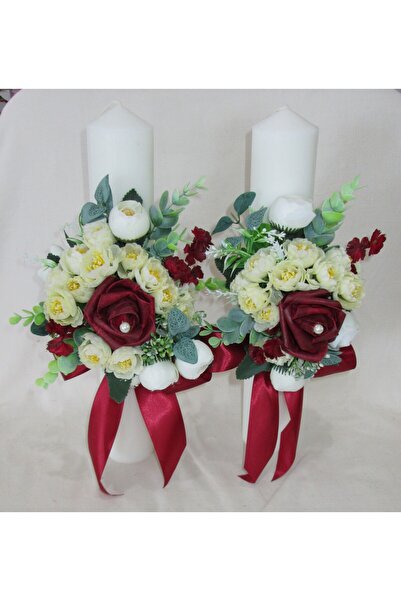 OEM Lumanari Cununie set 2 bucati, diametru 6 cm, lungimea 35 cm, Trandafiri si Ranunculus, artificiale