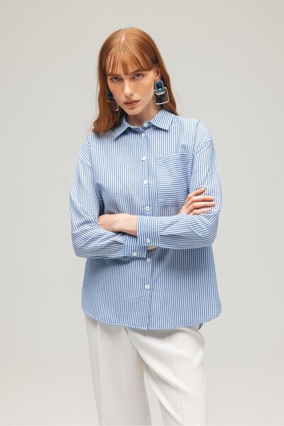 Saade Cămașă cu dungi cu detaliu înfășurat albastru