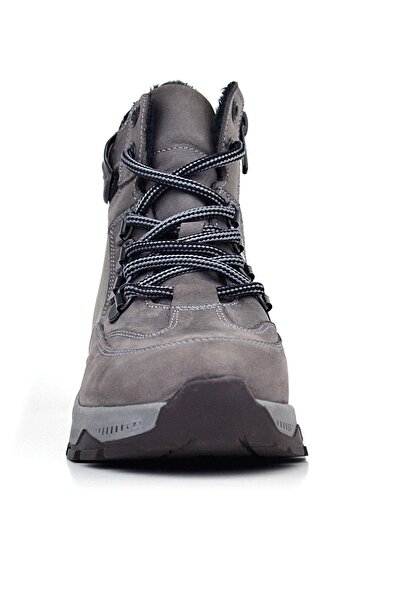 Rakerplus Genuine Leather Gray Lace-Up Zippered Trekking Kids Boots