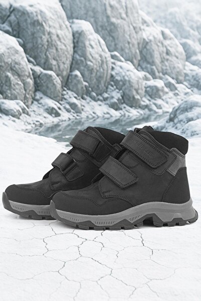 Rakerplus Trekking Hakiki Deri Siyah Cırtlı Erkek Çocuk Bot