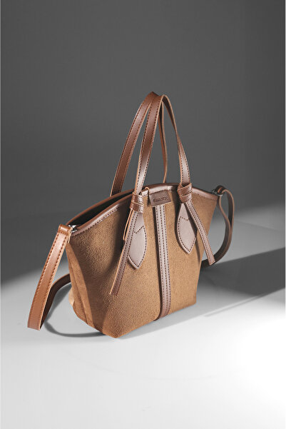 Rimense Geantă de mână și de umăr pentru femei, din piele artificială, din piele de căprioară, cu fermoar