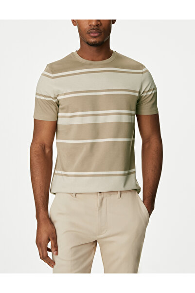 Marks & Spencer Saf Pamuklu Kısa Kollu Dokulu T-Shirt