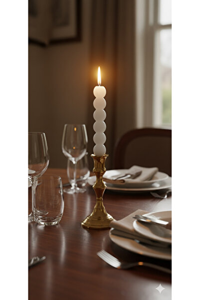 Gizemli Home Krem Altın Yaldız Top Şamdan Mumu