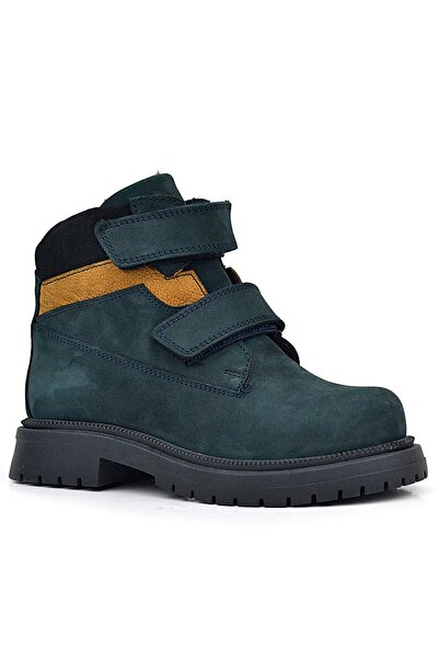 Rakerplus Γνήσιο δέρμα Σκούρο Πράσινο Ταν Velcro Χειμερινές Παιδικές Μπότες