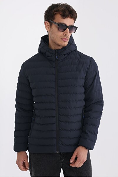 D1fference Men's Navy Blue Lined Windproof Hooded Winter Coat