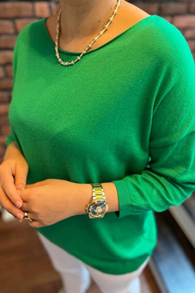 Bİ.GİYSEN Bluză de tricotat subțire din fire de bumbac 100% lycra verde pentru femei