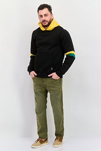 Rocawear Men Embroidered Logo Long Sleeves Hooded Sweatshirt, Black/Yellow