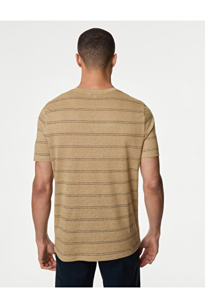 Marks & Spencer Kısa Kollu Çizgili Saf Keten T-Shirt