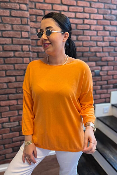 Bİ.GİYSEN Bluză de damă portocalie cu gât barcă din lycra subțire