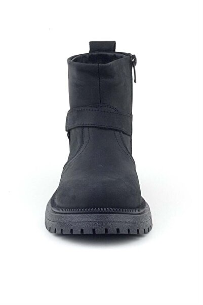 Rakerplus Gerçek Kürklü Hakiki Deri Siyah Nubuk Fermuarlı Çocuk Bot