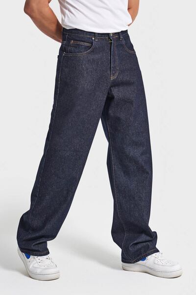 its basic Erkek İndigo Renk 7w5-50 TT25 Relaxed Baggy Fit İç Boy 80cm Rahat Kesim %100 Koton Denim Jean