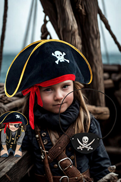 Samur Çocuk Kadife Korsan Şapka & Vinleks Deri Göz Bandı Seti