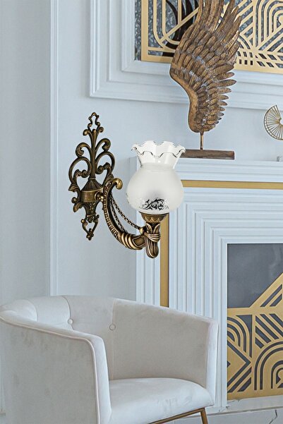 DEDE SINGLE AGED CADENA SCONCE WITH MATTE WHITE COLOR GLASS