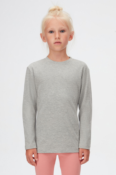 LOVETTI Unisex Ανοιχτό Γκρι Παιδικό T-Shirt - Crew Neck, Μακρύ μανίκι