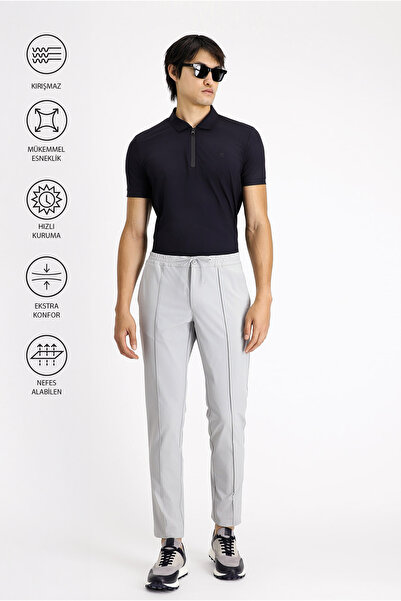 Kiğılı Techno-Line Super Slim Fit Ekstra Dar Kesim Likralı Beli Lastikli İpli Klasik Kumaş Pantolon