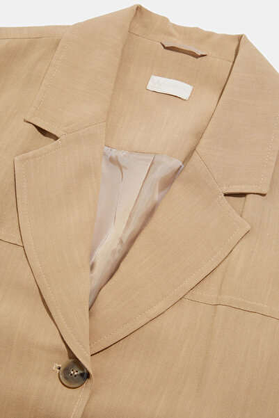 W Collection BEJ KETEN VİSKON MİDİ ELBİSE